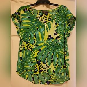 Bright colored jungle and animal print blouse